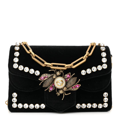 Gucci Velvet Crystal Mini Bee Broadway Shoulder Bag Black 1 of 12