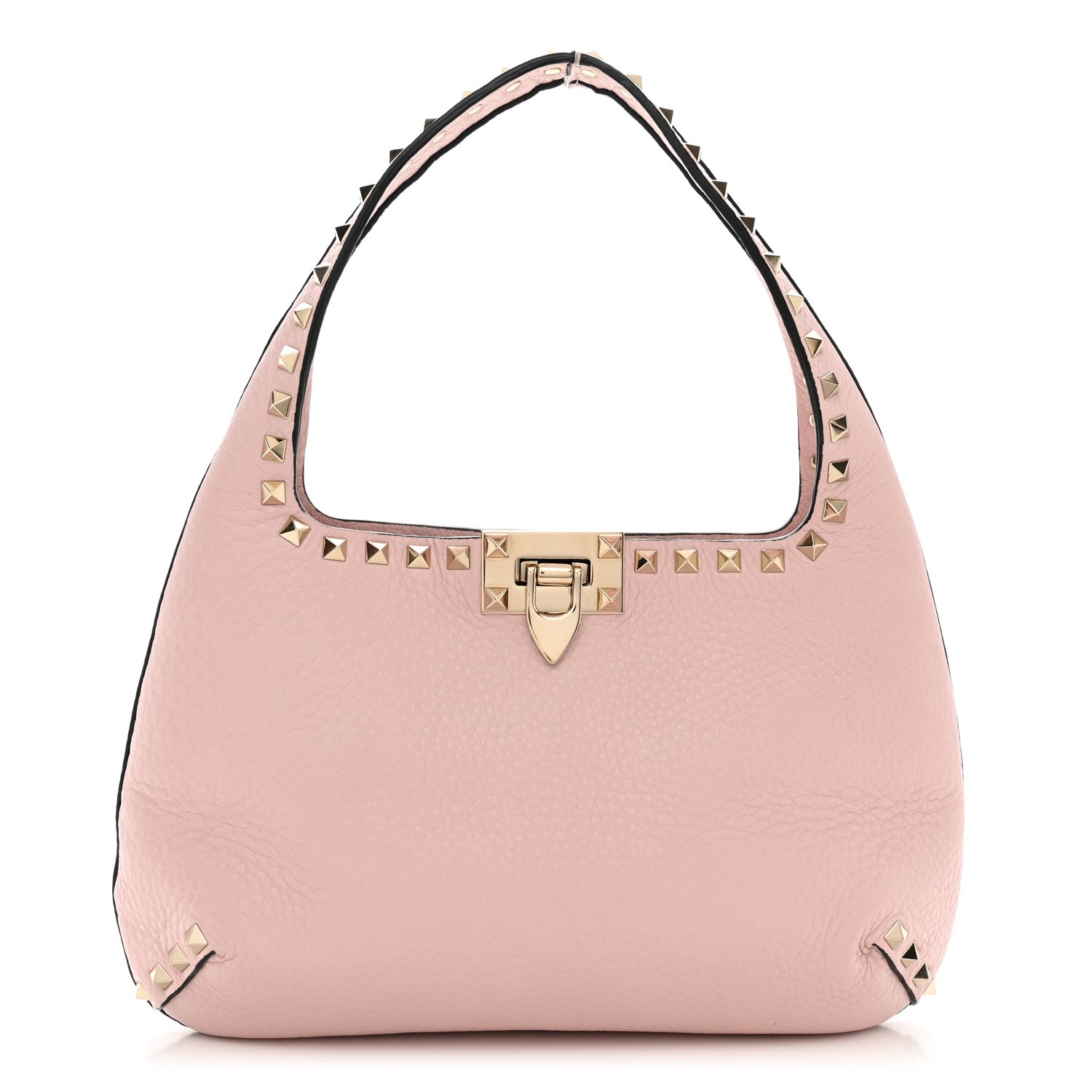 Valentino Garavani Pebbled Calfskin Small Rockstud Flip Lock Hobo Light Pink 1 of 9