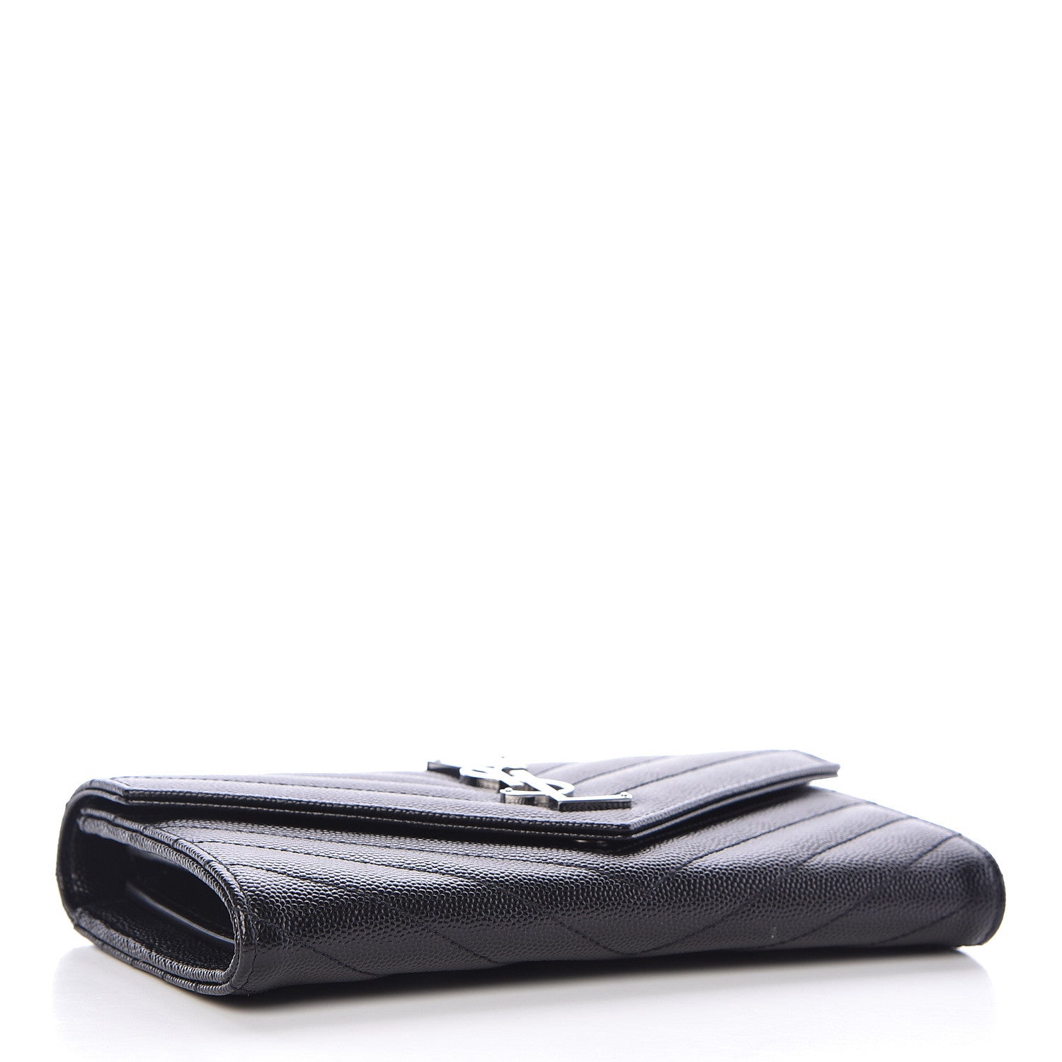 Saint Laurent Grain De Poudre Matelasse Chevron Monogram Flap Wallet Black 4 of 7