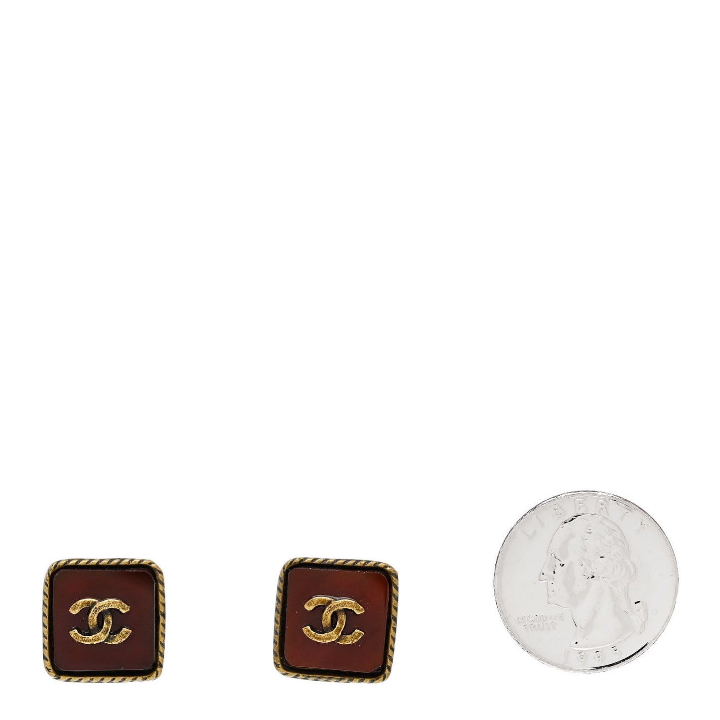 Resin CC Square Clip On Earrings Gold Burgundy