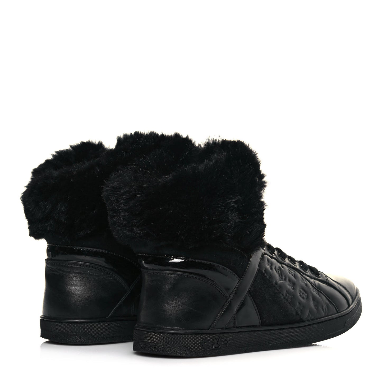 Calfskin Fur Monogram Medley High Top Sneakers 36 Black