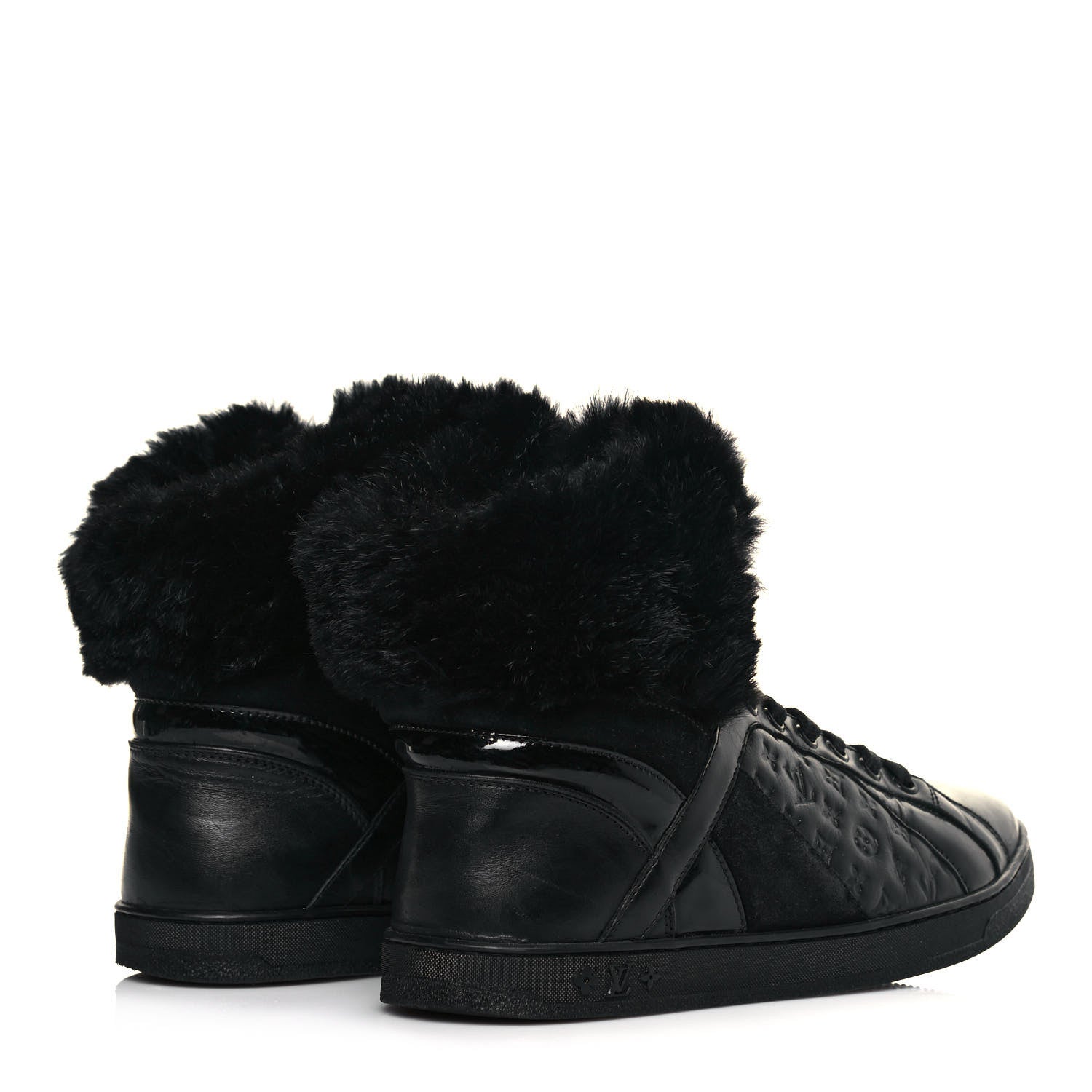 Louis Vuitton Calfskin Fur Monogram Medley High Top Sneakers 36 Black 4 of 9