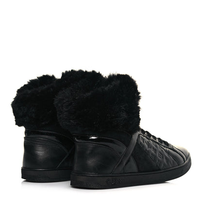 Louis Vuitton Calfskin Fur Monogram Medley High Top Sneakers 36 Black 4 of 9