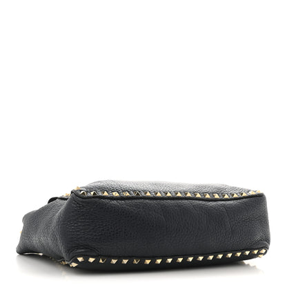 Valentino Garavani Pebbled Calfskin Rockstud Flip Lock Flap Messenger Satchel Marine 4 of 16