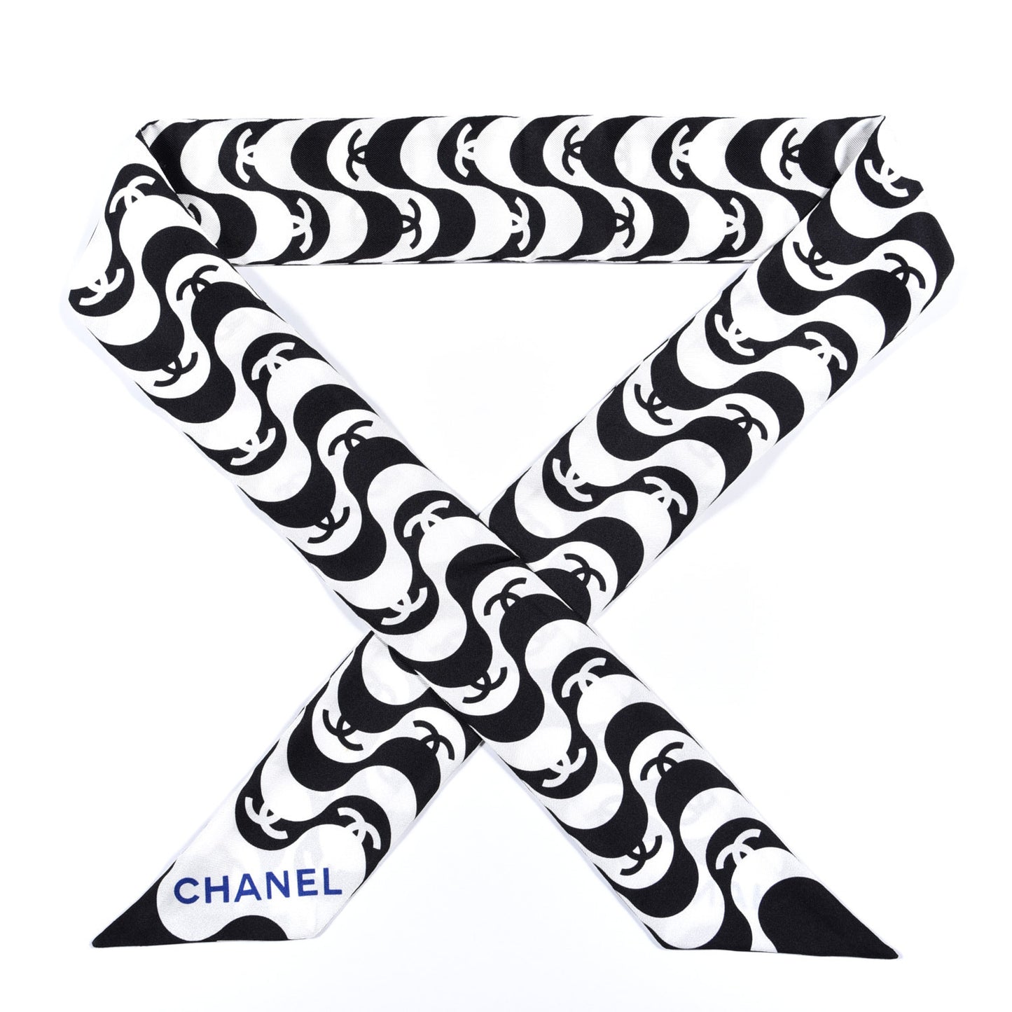 Silk CC Slim Bandeau Scarf Black White