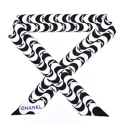 Chanel Silk CC Slim Bandeau Scarf Black White 1 of 4