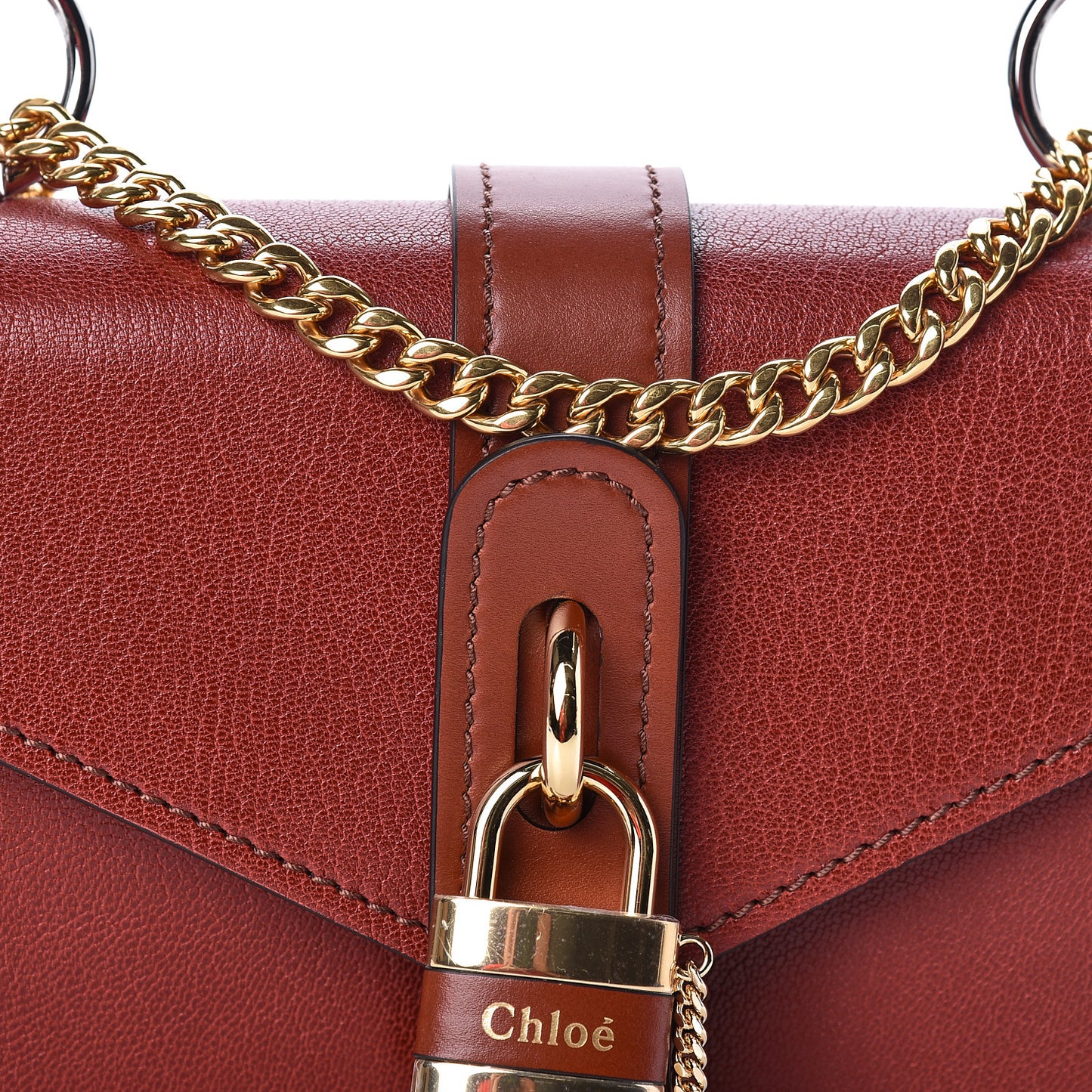 Shiny Goatskin Calfskin Aby Chain Shoulder Bag Sepia Brown