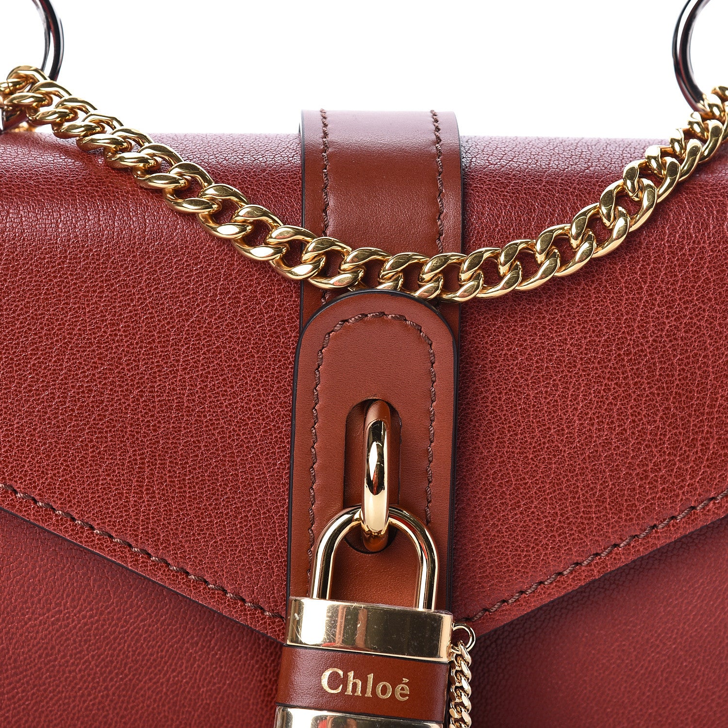 Chloe Shiny Goatskin Calfskin Aby Chain Shoulder Bag Sepia Brown 7 of 9
