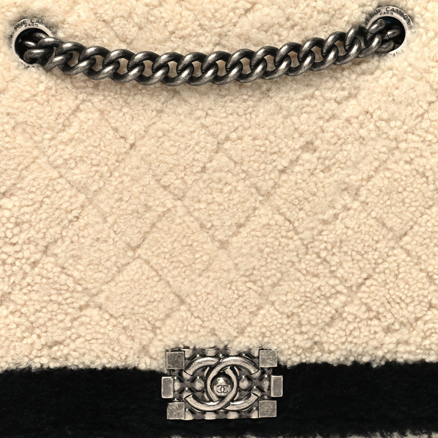 Shearling Calfskin Large Boy Shopping Tote White Black