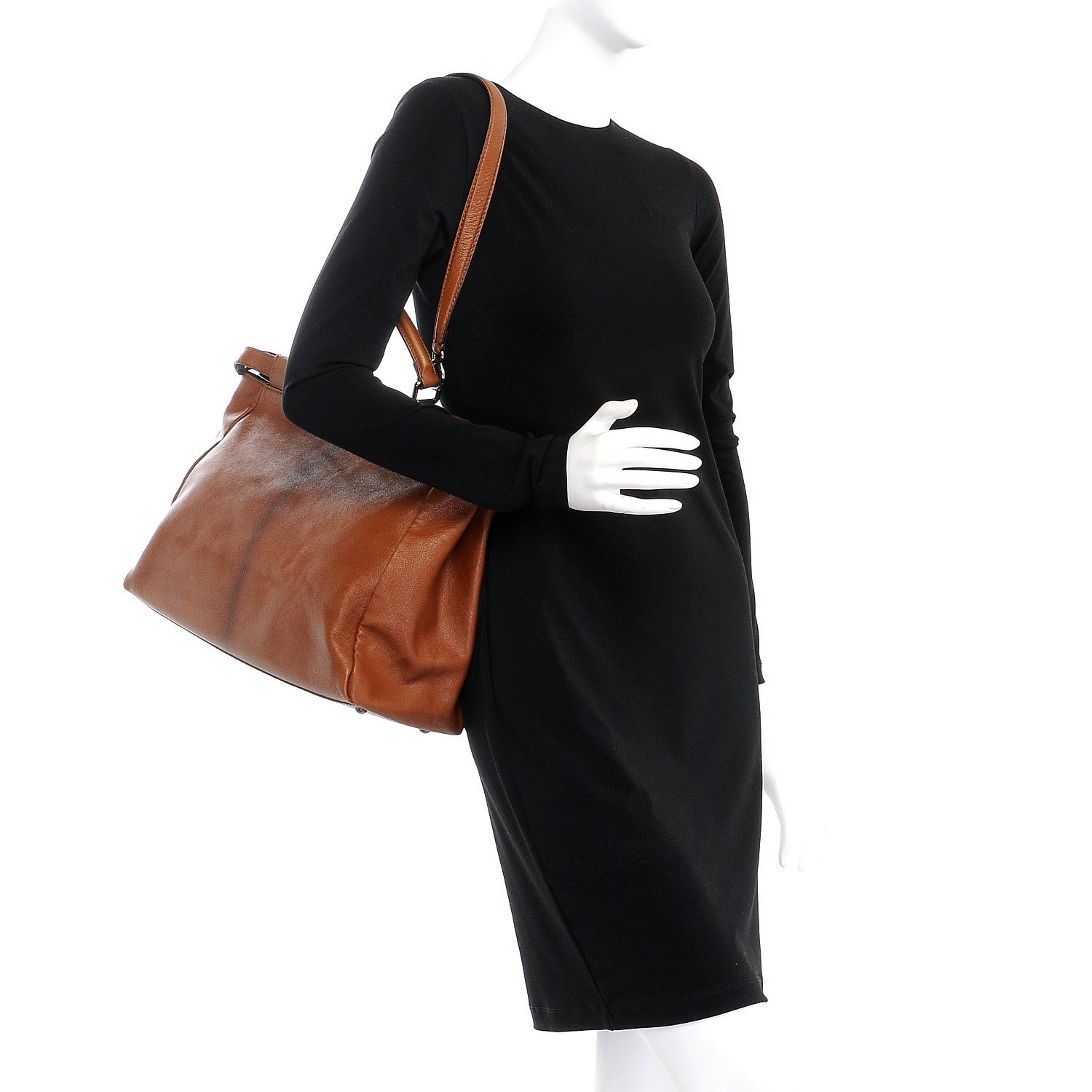 Fendi Goatskin Zucca Large Peekaboo Iconic Satchel Cuoio Tobacco Moro 11 of 24