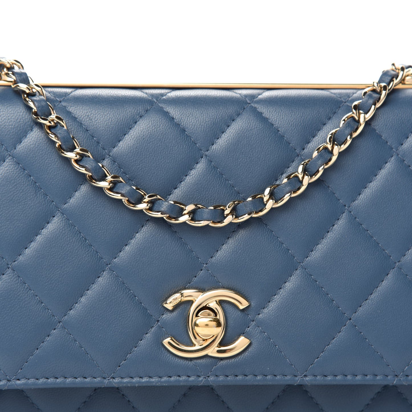 Lambskin Quilted Trendy CC Wallet On Chain WOC Blue
