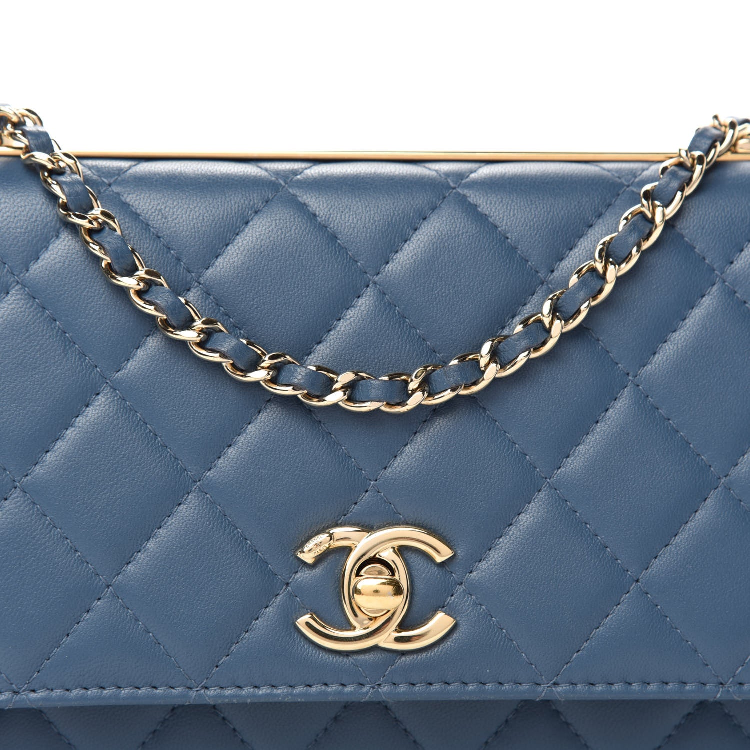 Chanel Lambskin Quilted Trendy CC Wallet On Chain WOC Blue 13 of 13
