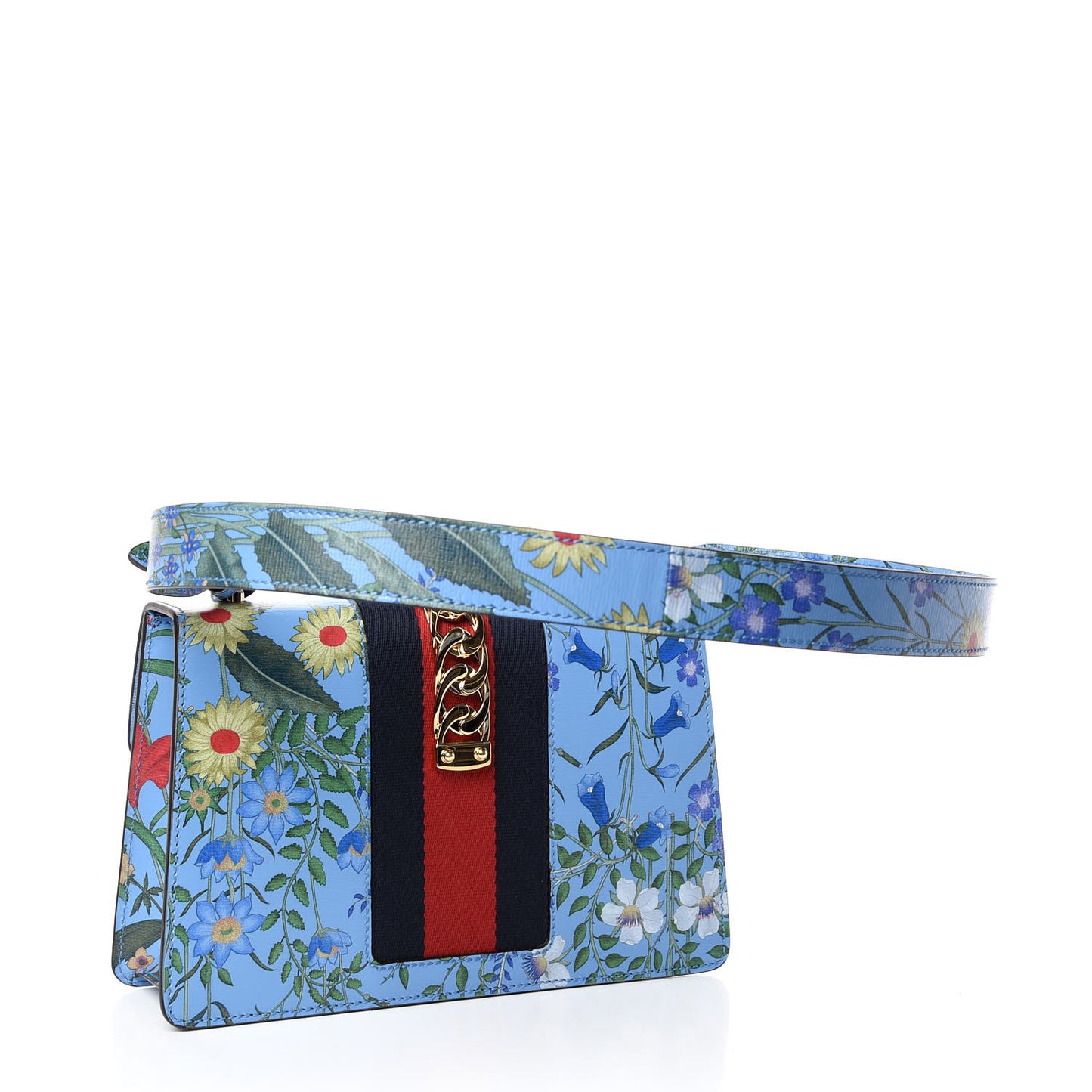 Shangai Calfskin Web New Flora Small Sylvie Shoulder Bag Azure
