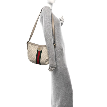 Gucci GG Supreme Monogram Textured Dollar Calfskin Web Small Ophidia Half Moon Hobo Beige Mystic White Oatmeal 2 of 10