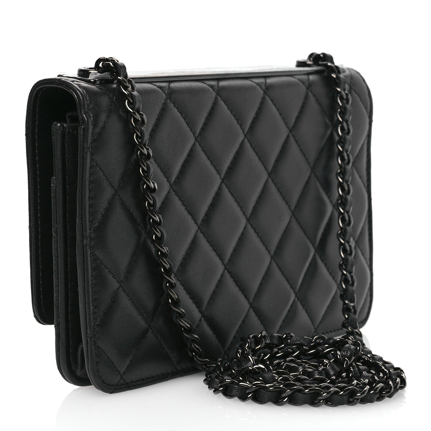 Lambskin Quilted Trendy CC Wallet On Chain WOC So Black