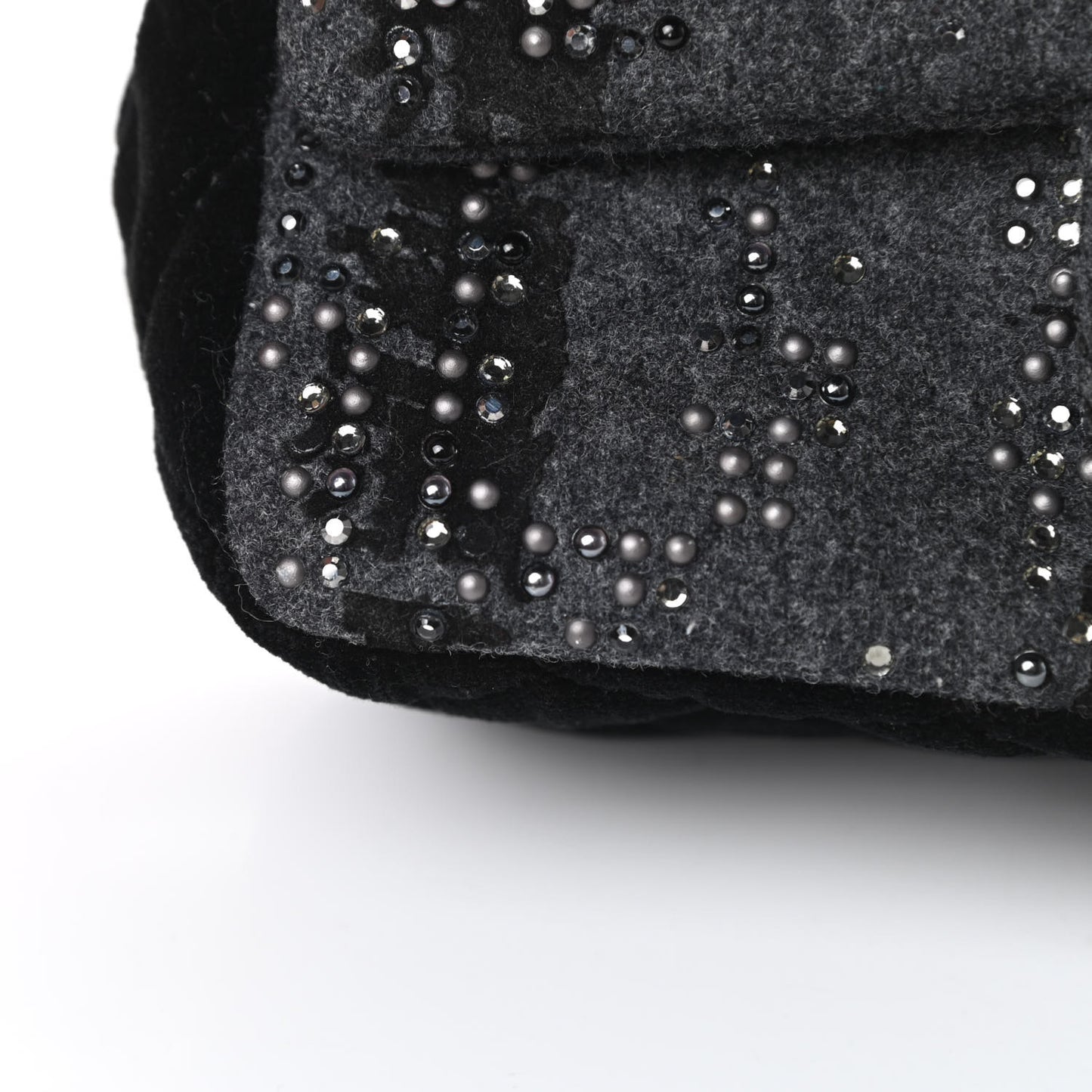 Wool Velvet Crystal Studded Mini Rectangular Flap Grey Black