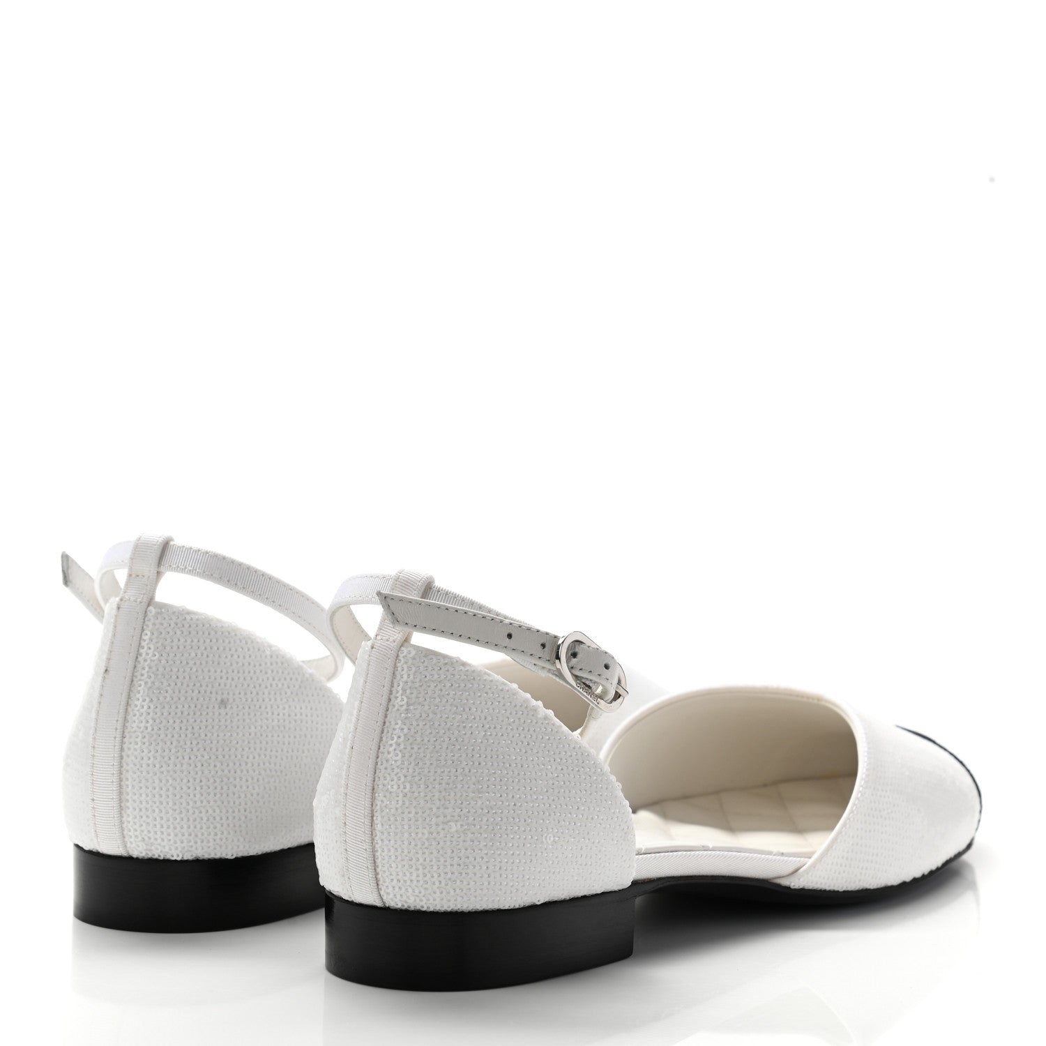 Chanel Sequin Grosgrain CC Cap Toe Ankle Flat 37 White Black 4 of 12