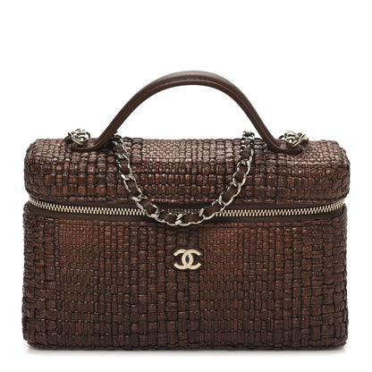 Chanel Braided Raffia Quilted Top Handle Slim Vanity With Chain Brown 1 of 11