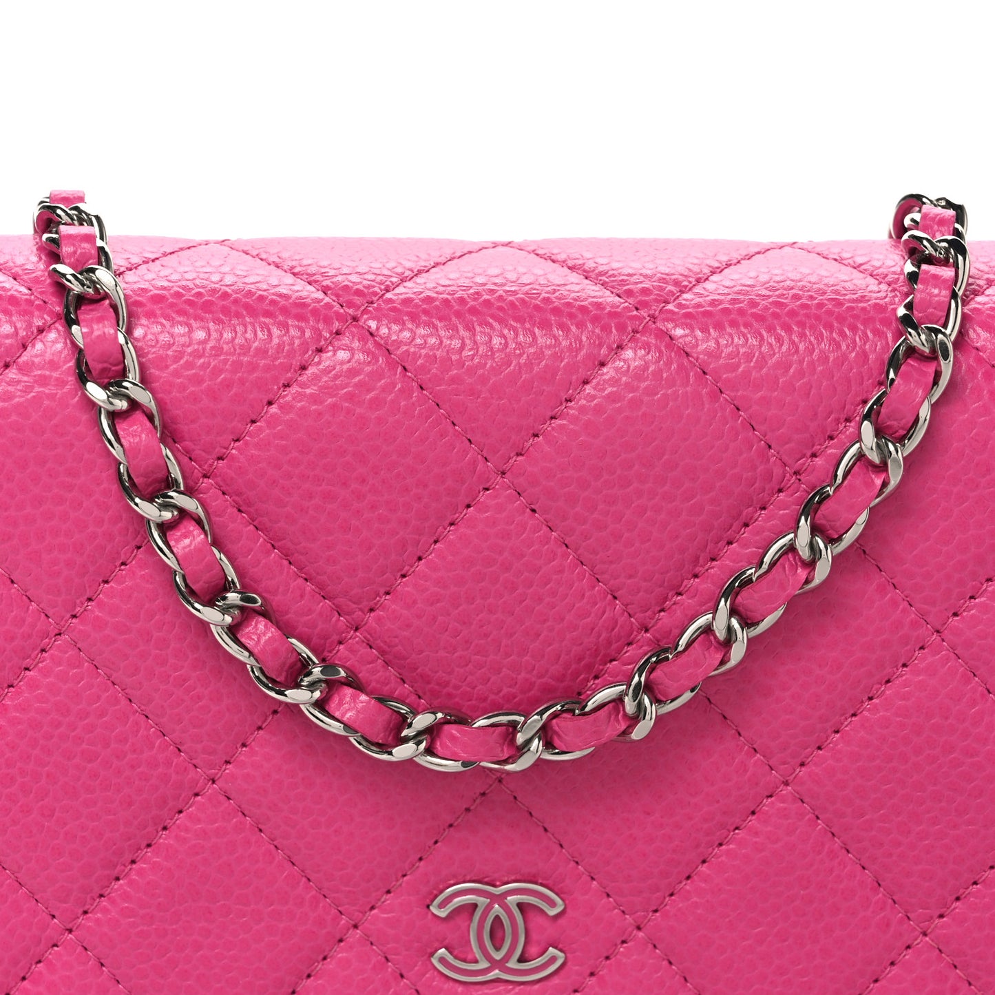 Caviar Quilted Wallet on Chain WOC Pink