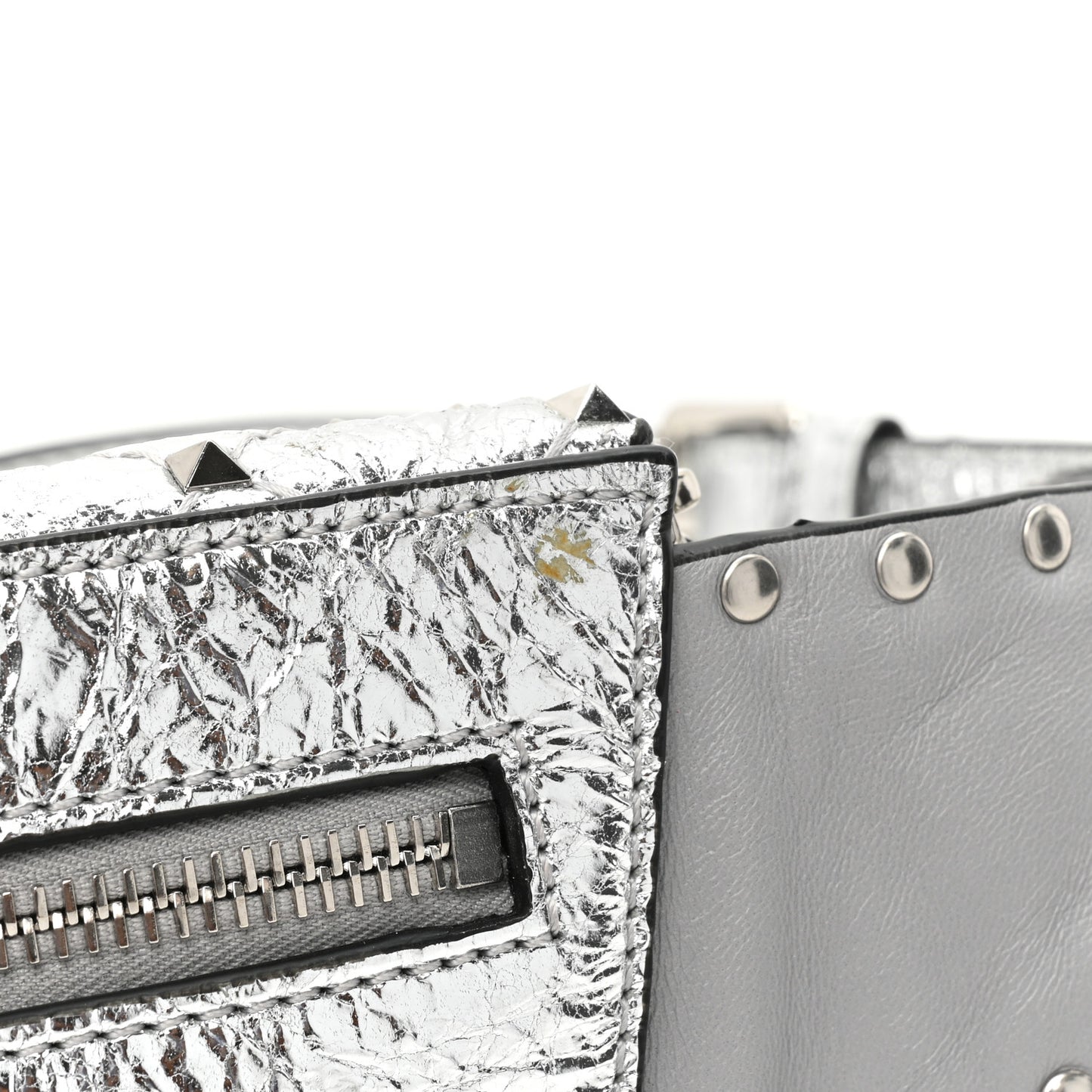 Metallic Craquele Nappa Rockstud Spike Belt Bag 105 42 Silver
