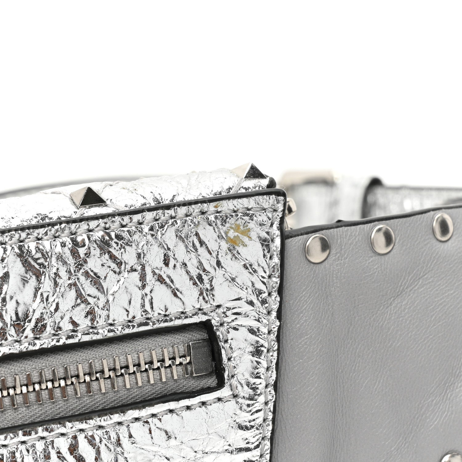 Valentino Garavani Metallic Craquele Nappa Rockstud Spike Belt Bag 105 42 Silver 11 of 12