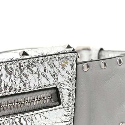 Valentino Garavani Metallic Craquele Nappa Rockstud Spike Belt Bag 105 42 Silver 11 of 12
