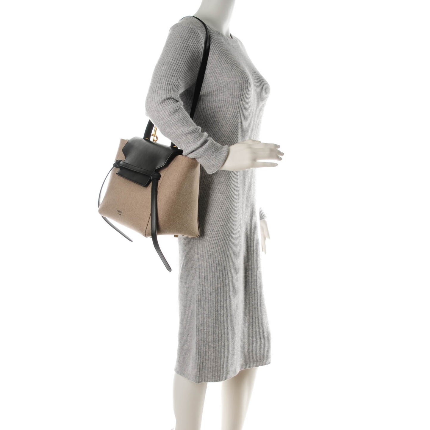Felt Smooth Calfskin Mini Belt Bag Beige