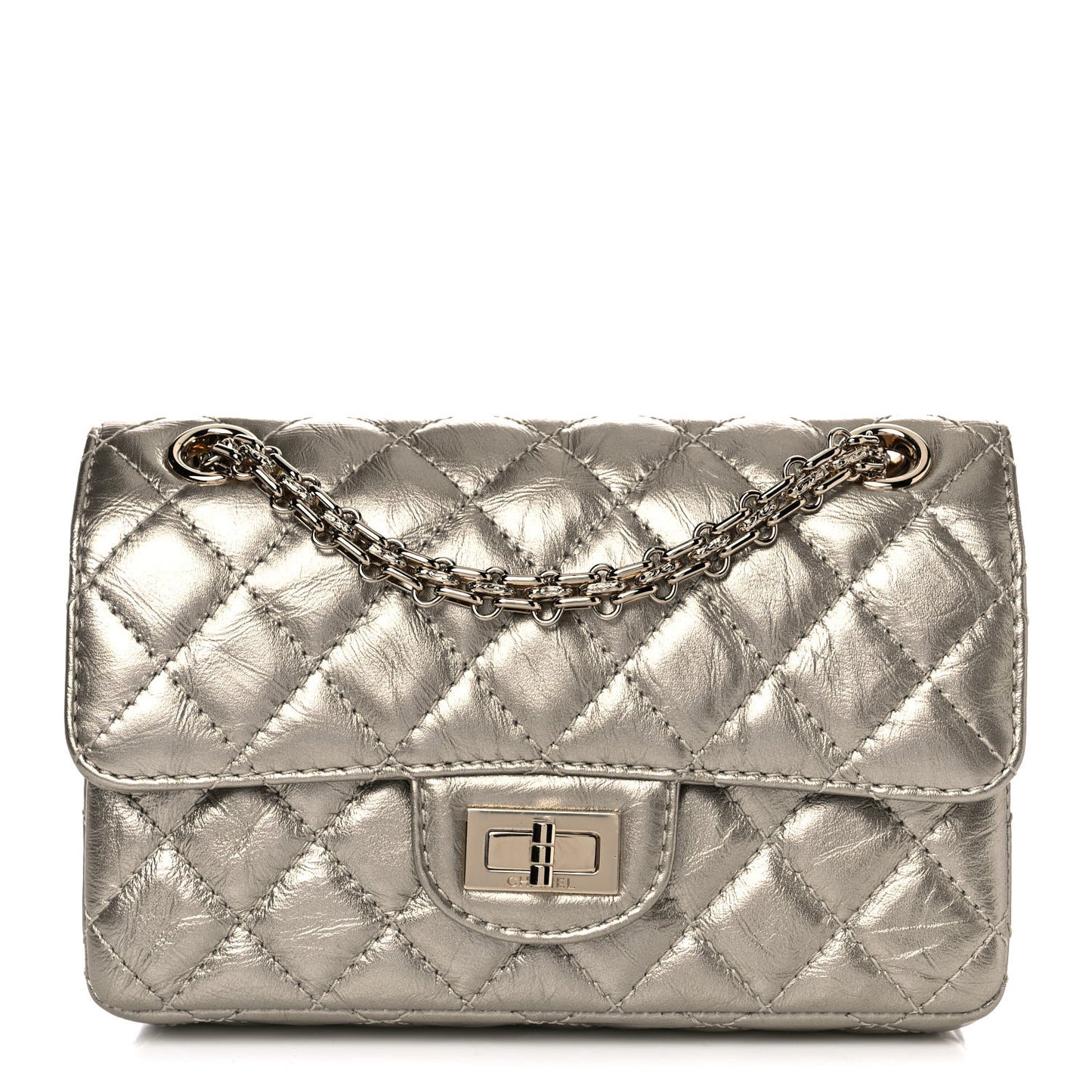 Metallic Aged Calfskin Quilted 2.55 Reissue Mini Flap Light Gold