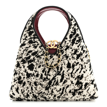 Chanel Pony Hair Printed Chic Lady Small Shopping Tote White Black 1 of 11