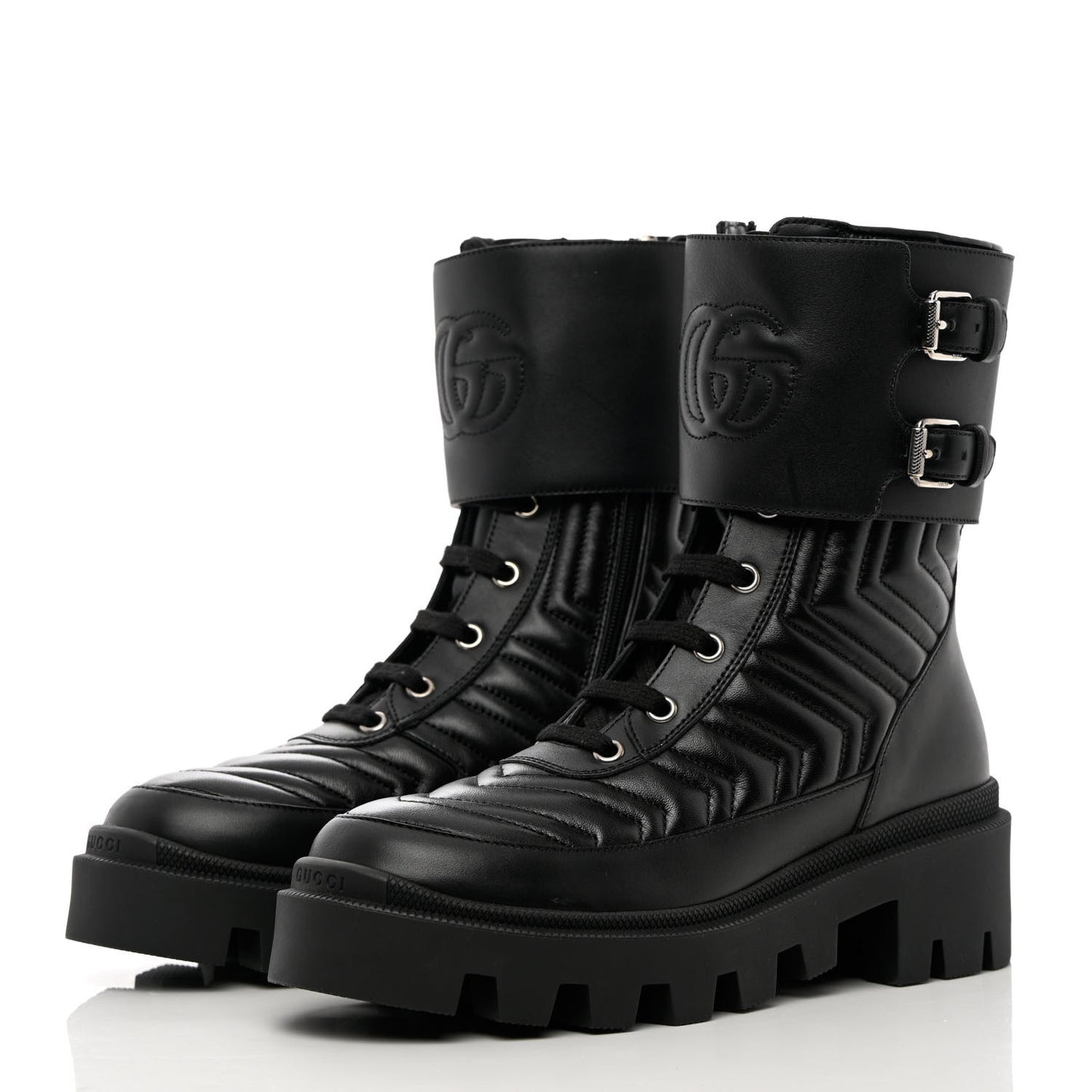 Nappa Frances GG Matelasse Platform Combat Boots 36 black