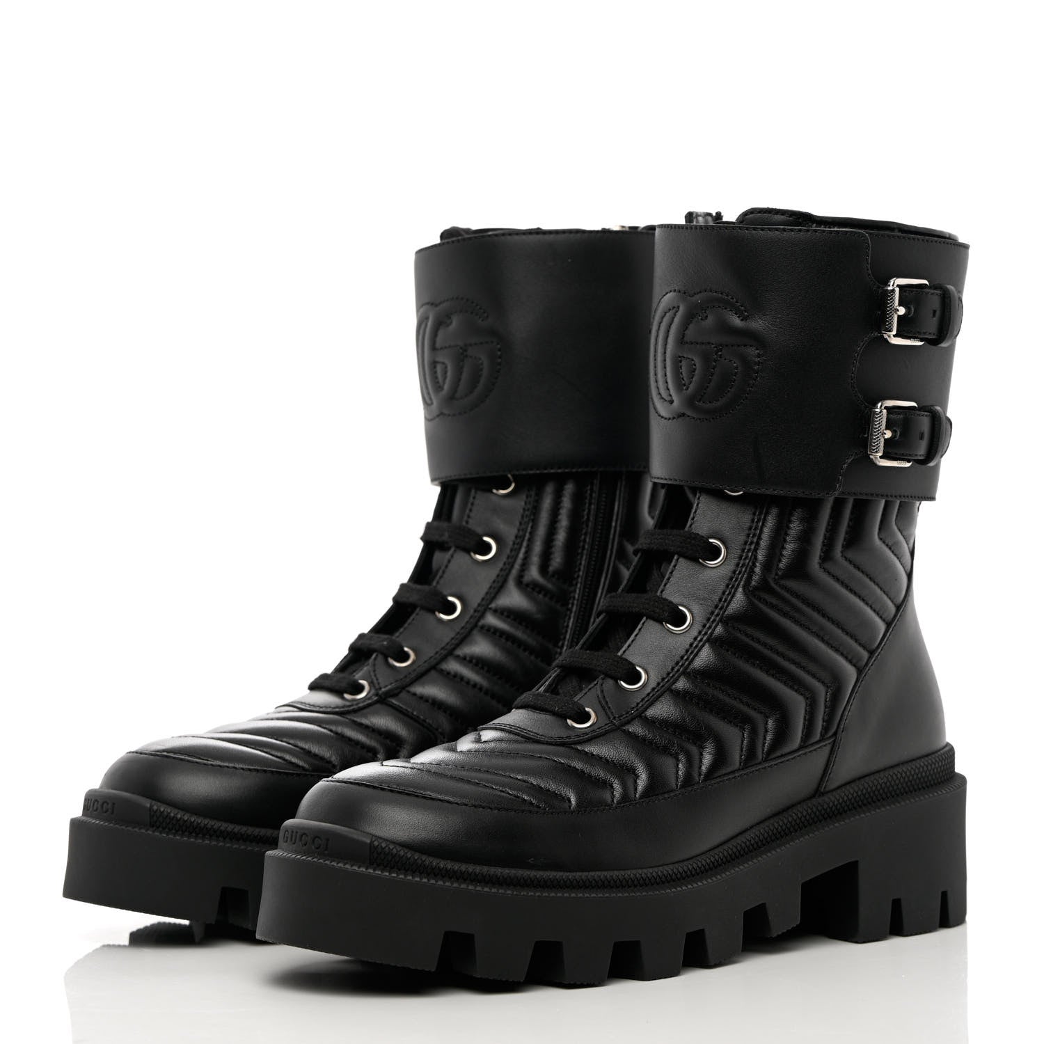 Gucci Nappa Frances GG Matelasse Platform Combat Boots 36 black 3 of 13