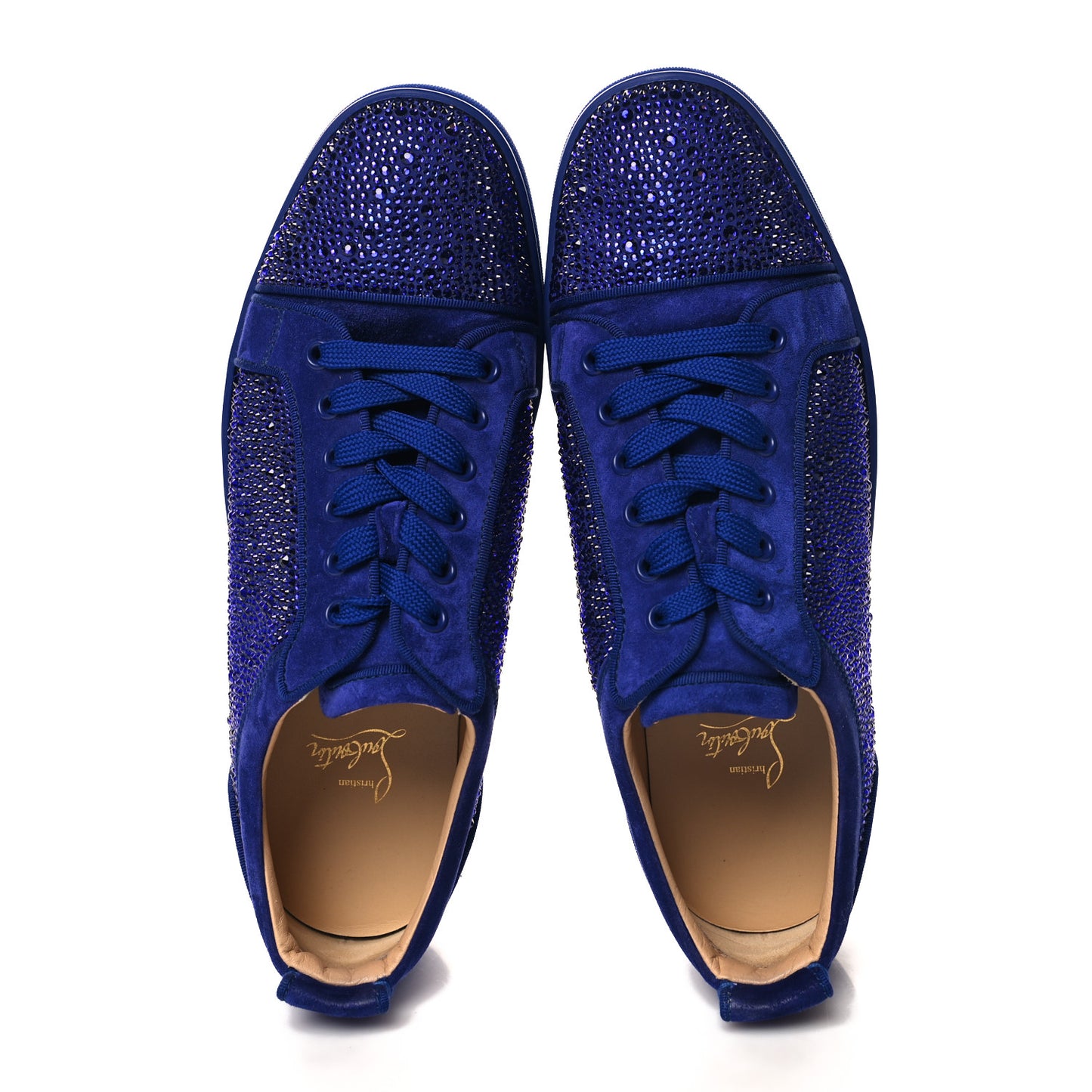 Calfskin Veau Velours Strass Mens Louis Junior Flat Sneakers 43 Blue