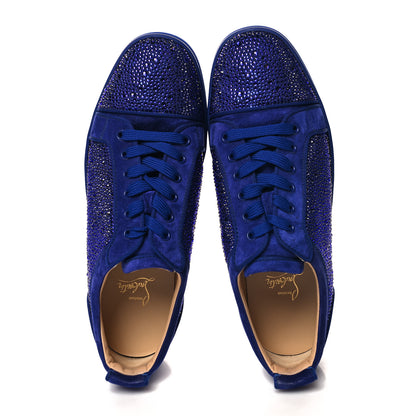 Christian Louboutin Calfskin Veau Velours Strass Mens Louis Junior Flat Sneakers 43 Blue 5 of 9