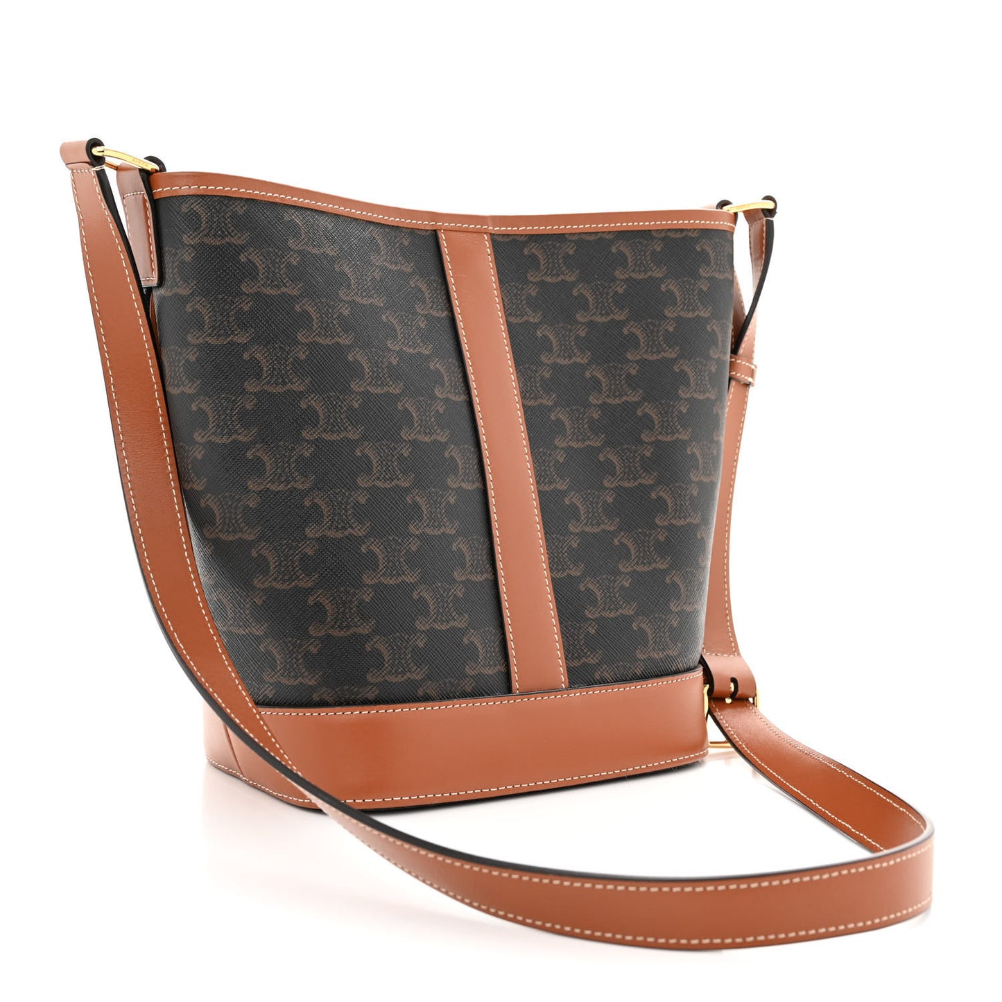 Triomphe Canvas Calfskin Small Bucket Bag Tan