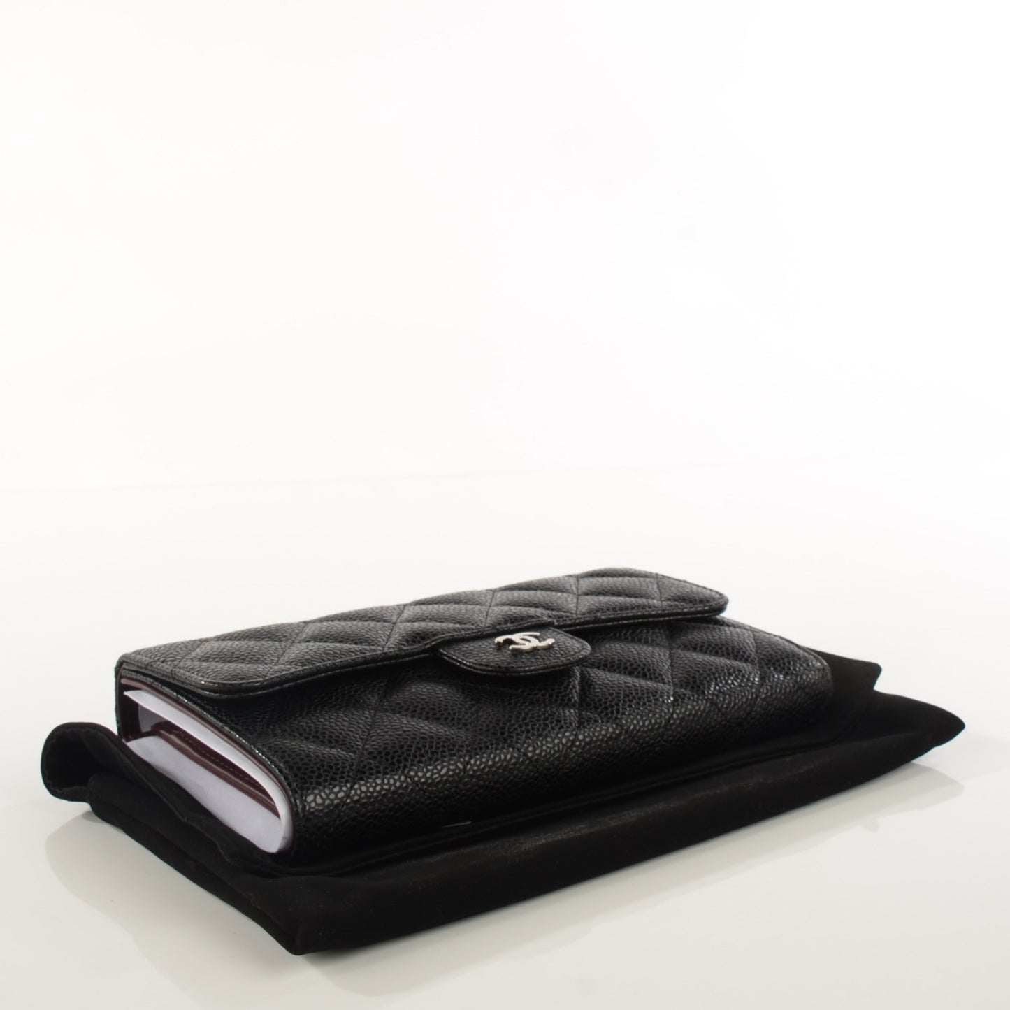 Caviar Quilted Large Flap Wallet Black