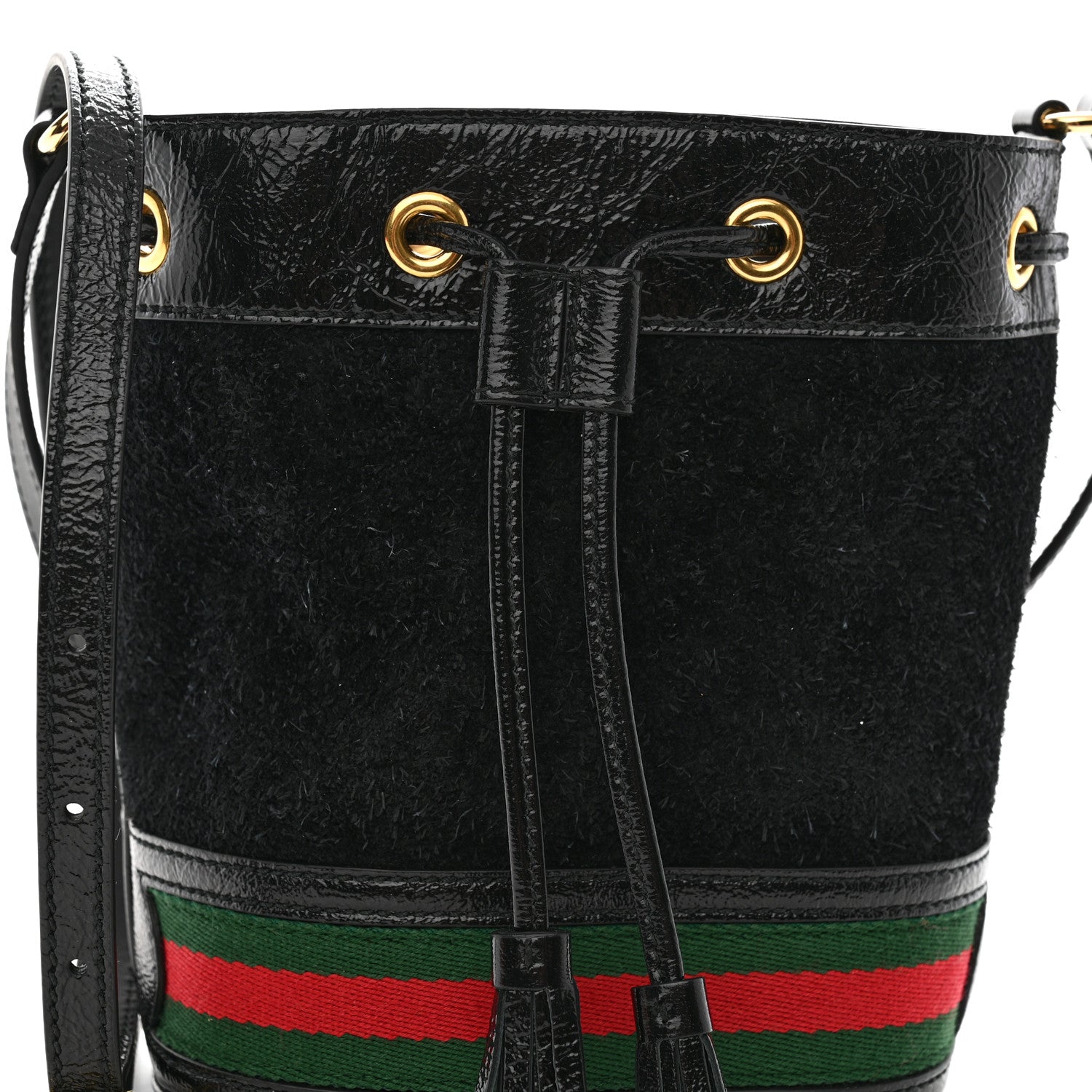 Gucci Suede Patent Web Mini Ophidia Bucket Bag Black 8 of 10