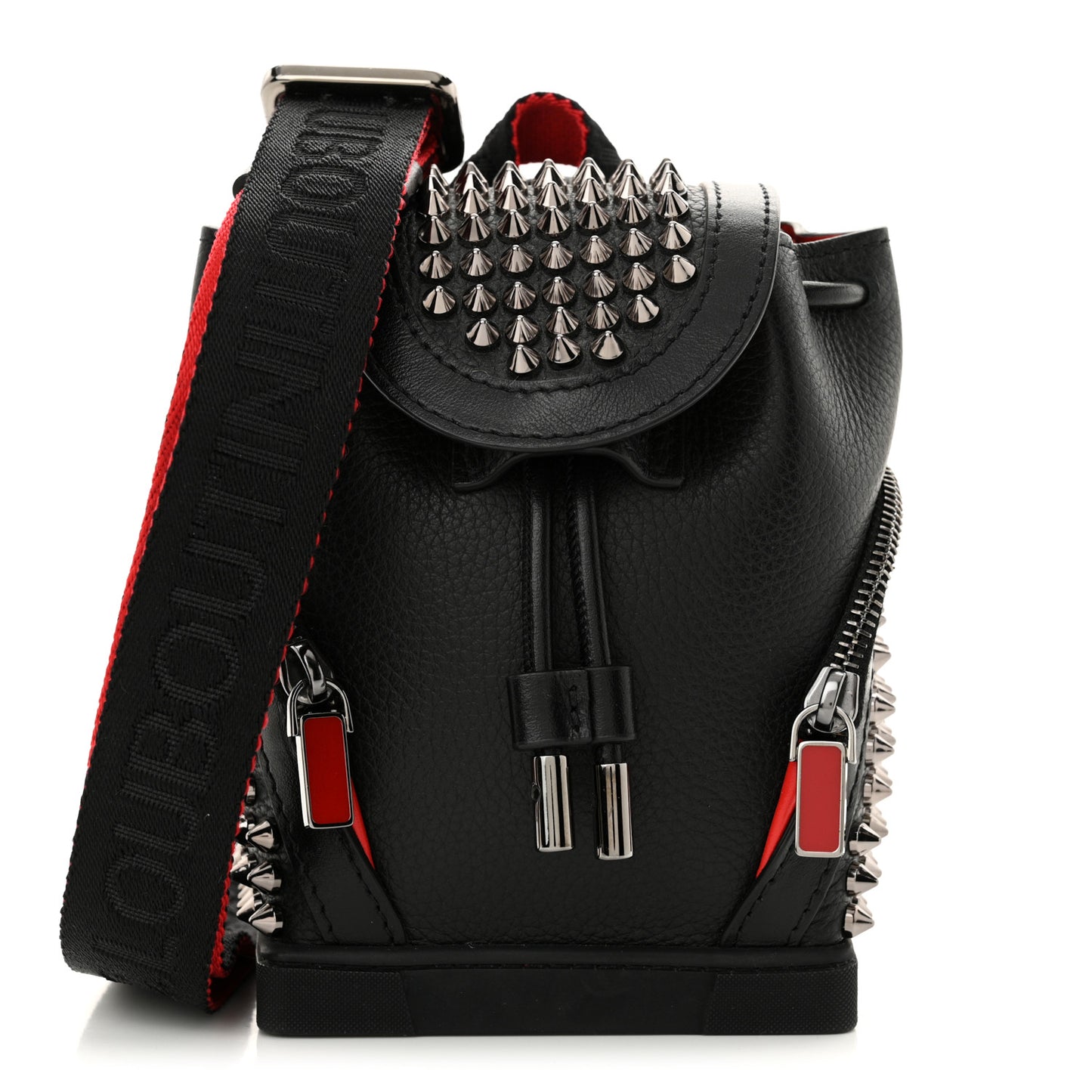 Calfskin Spiked Mini Explorafunk Keyring Bag Black