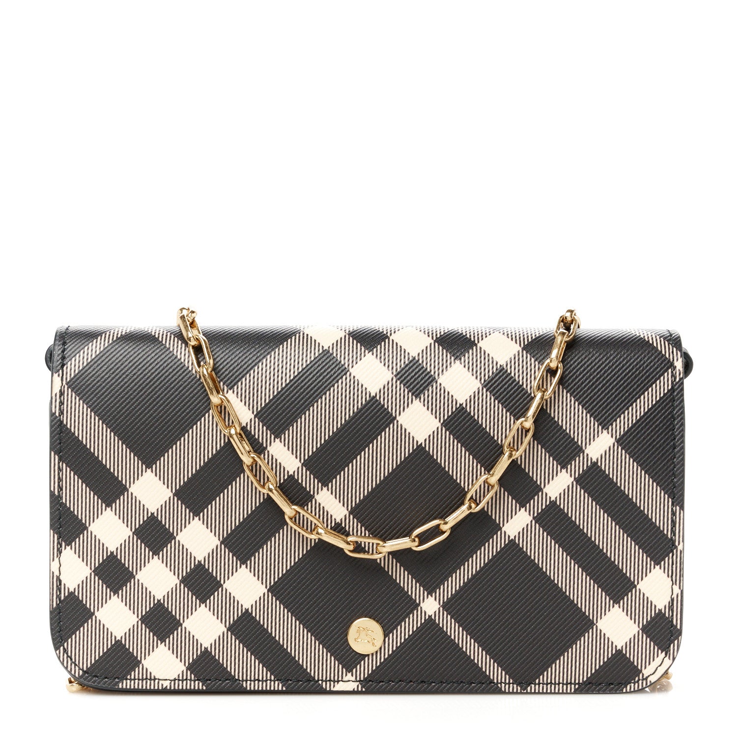 Burberry Check Chain Strap Wallet Black Calico 1 of 9