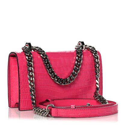 Alexander McQueen Shiny Crocodile Embossed Jeweled Satchel Peony Pink 2 of 11