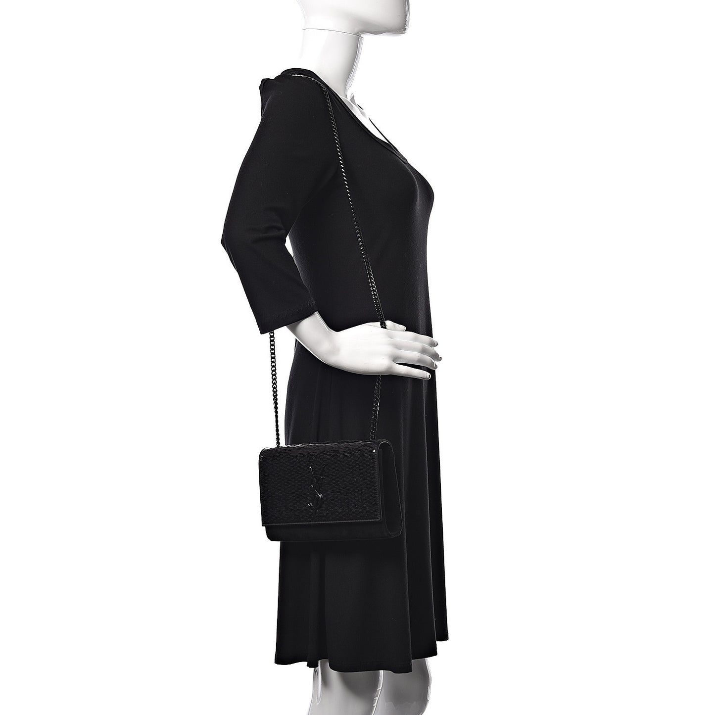Suede Sequin Monogram Small Kate Shoulder Bag Black