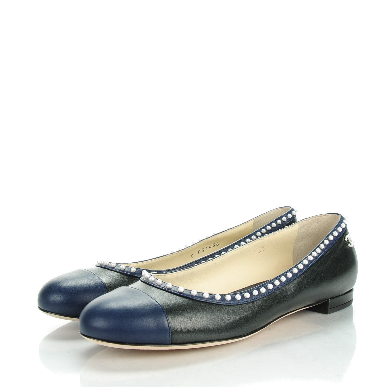 Chanel Lambskin Cap Toe Pearl CC Ballerina Flats 40.5 Black Navy 3 of 9