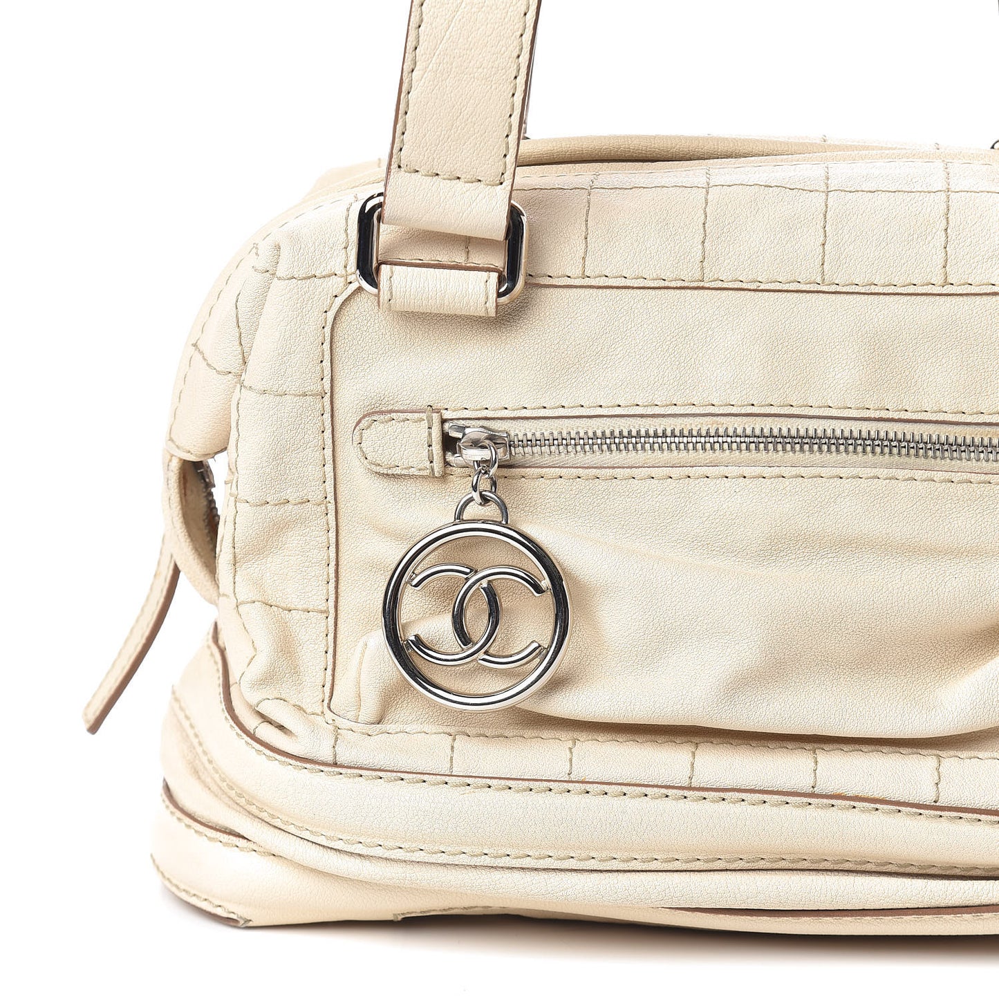 Goatskin Square Stitch Essential Bowler Beige