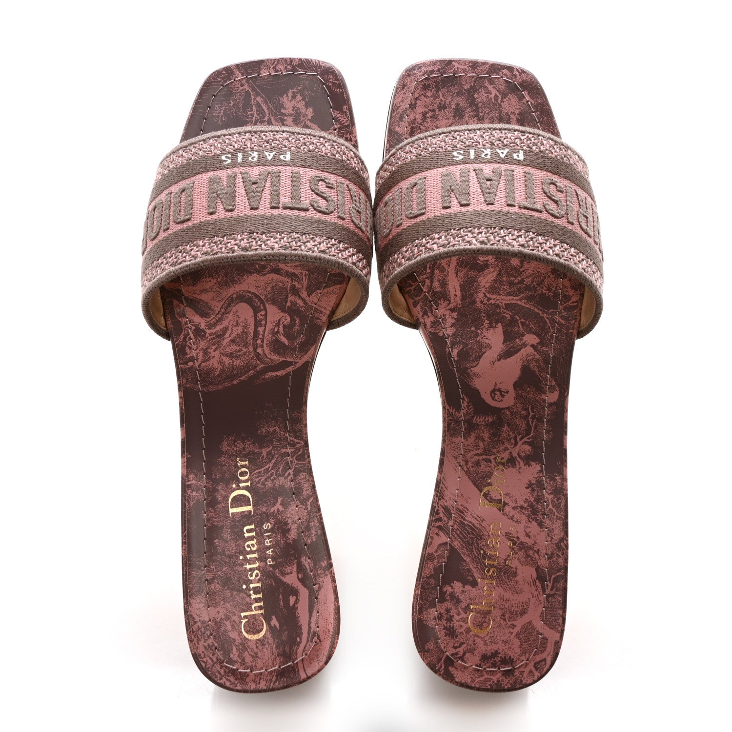 Christian Dior Canvas Toile De Jouy Embroidered Dway 35mm Slide Sandals 37 Quartz Grey 2 of 9