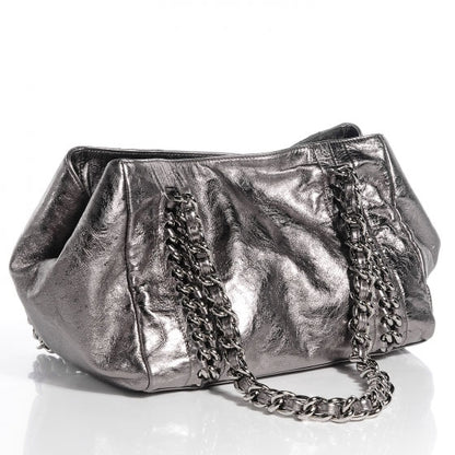 Chanel Metallic Cracked Calfskin Modern Chain Tote Dark Silver 3 of 4