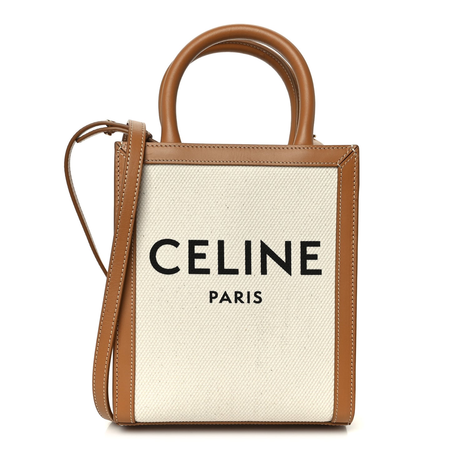 Canvas Calfskin Mini Vertical Cabas Natural Tan