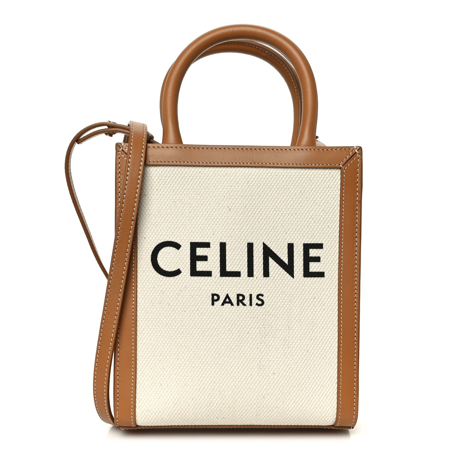Celine Canvas Calfskin Mini Vertical Cabas Natural Tan 1 of 11
