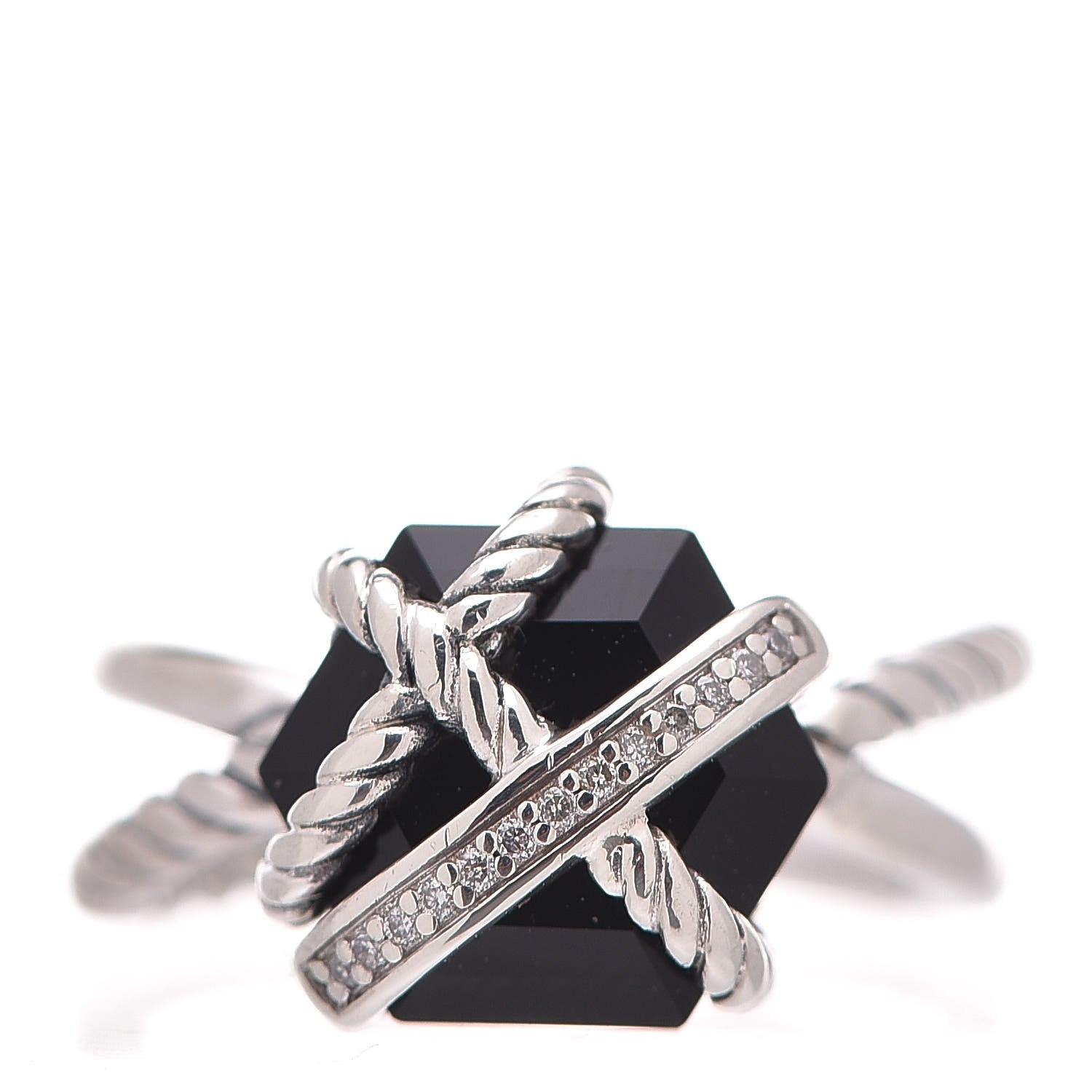 David Yurman Sterling Silver Diamond Black Onyx 10mm Cable Wrap Ring 49.5 5 1 of 5