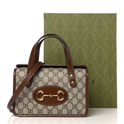 Gucci GG Supreme Monogram Azalea Calfskin Mini Horsebit 1955 Foldover Top Handle Bag Beige Ebony Brown Sugar 14 of 14