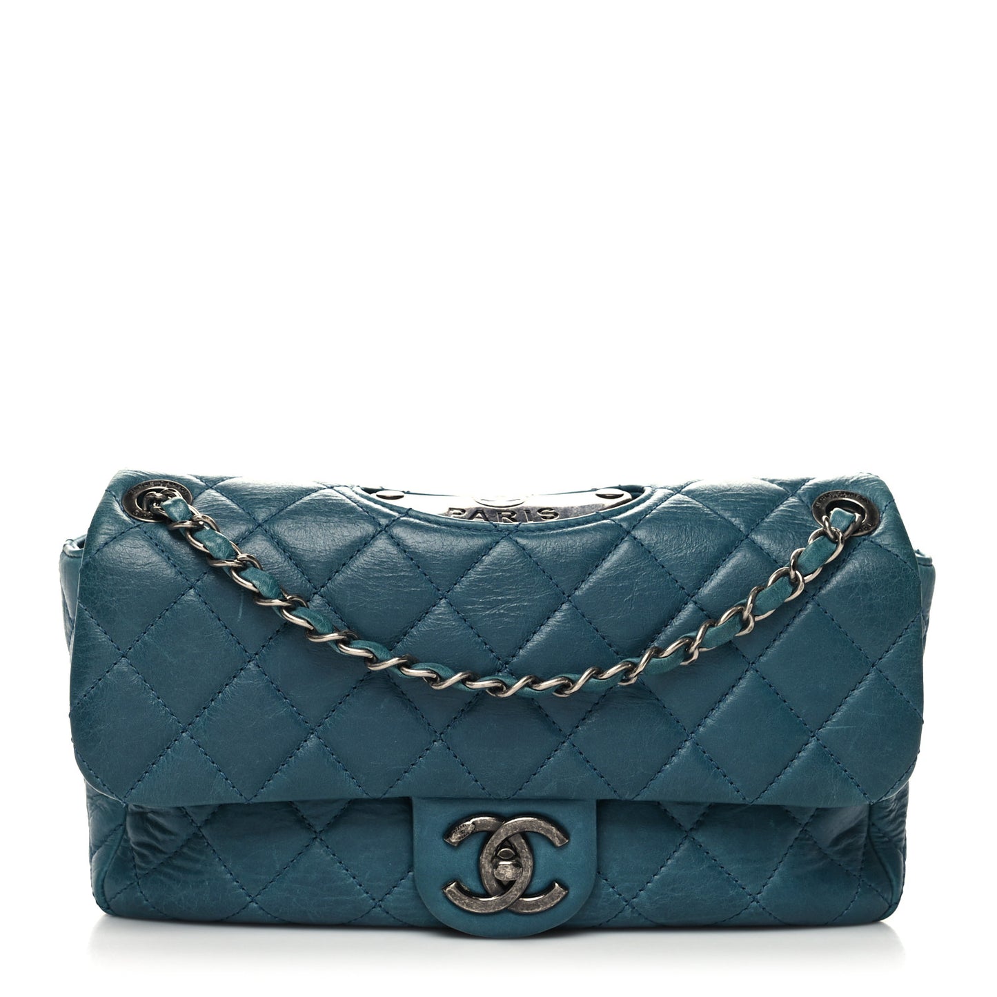 Calfskin Quilted Large Single Flap Bleu