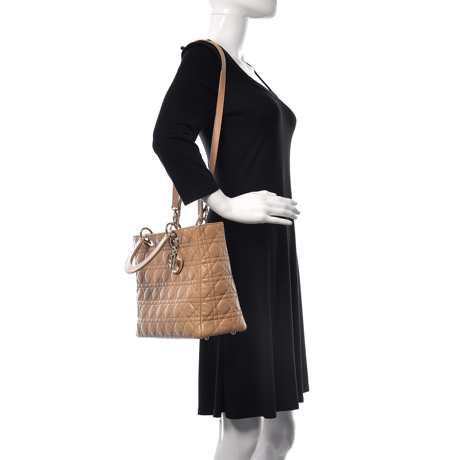 Christian Dior Lambskin Cannage Large Lady Dior Beige 2 of 15
